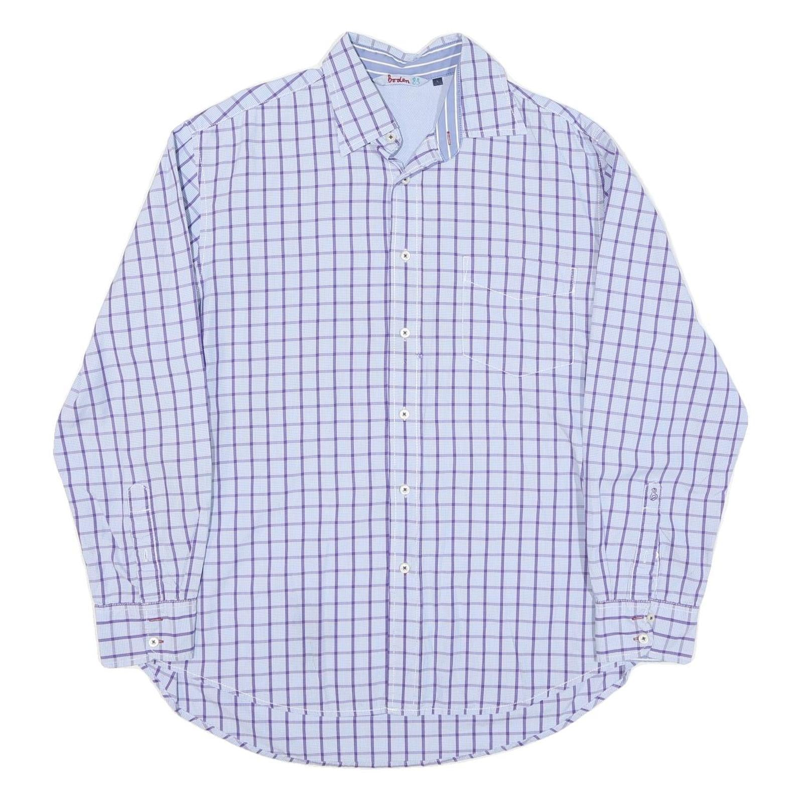 BODEN Mens Blue & Purple Checked Shirt L Cotton Blend Casual Classic