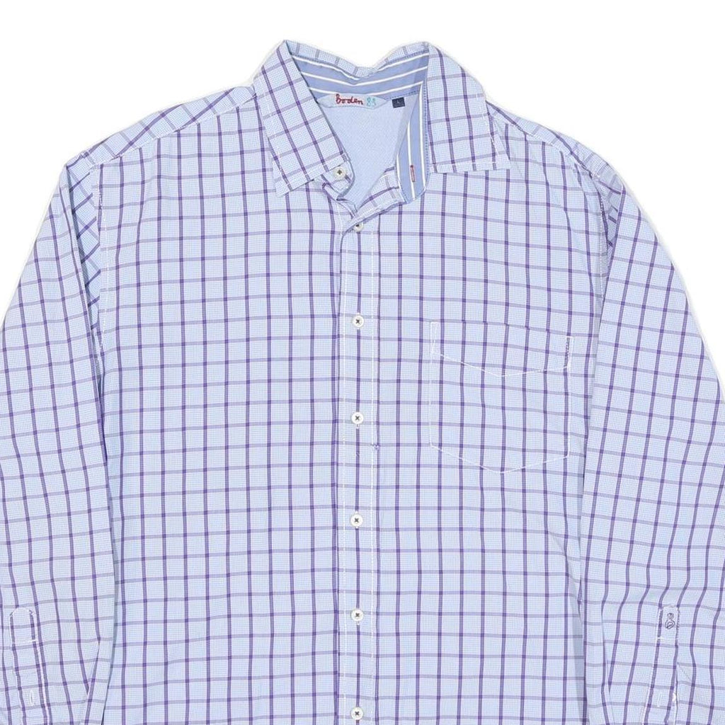 BODEN Mens Blue & Purple Checked Shirt L Cotton Blend Casual Classic