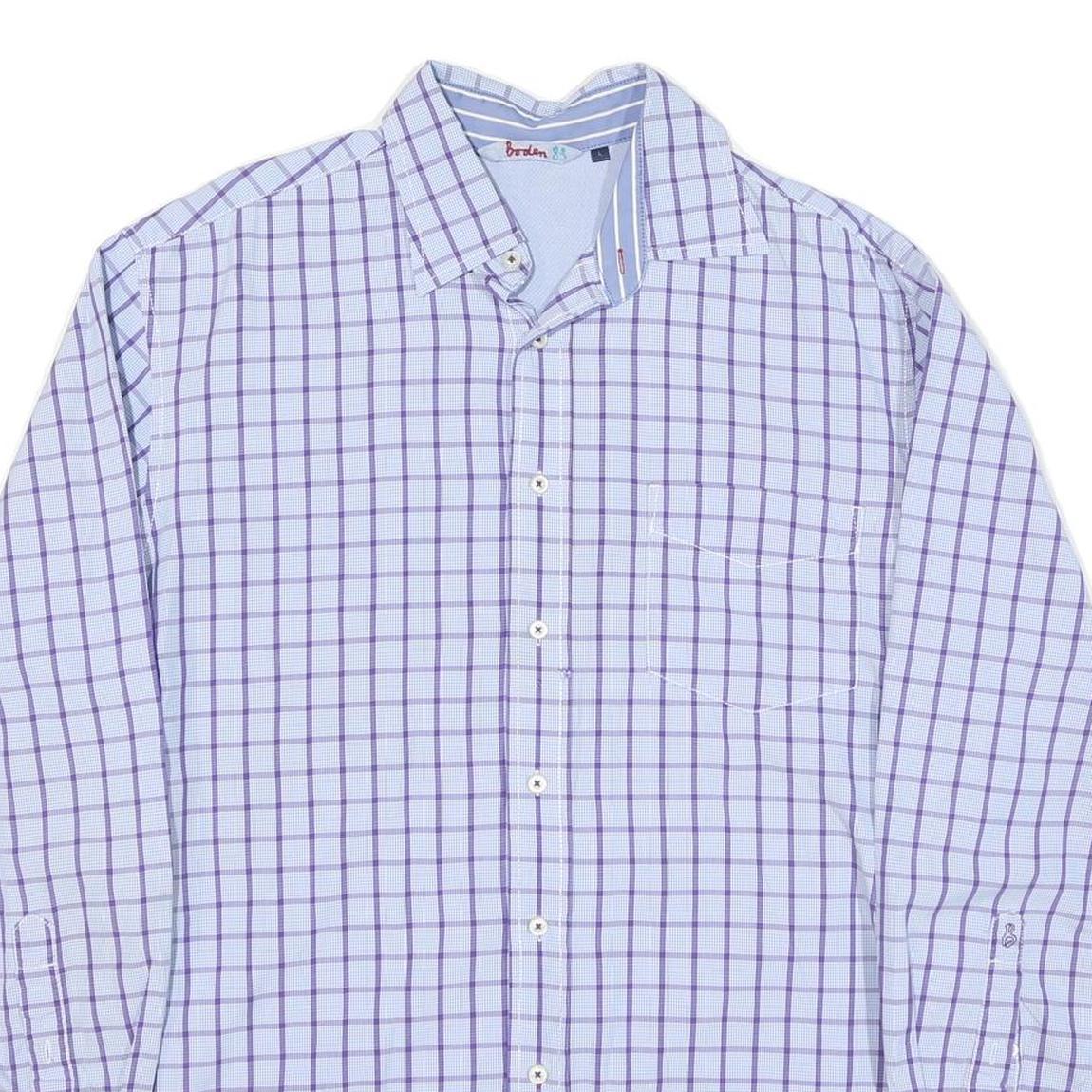 BODEN Mens Blue & Purple Checked Shirt L Cotton Blend Casual Classic