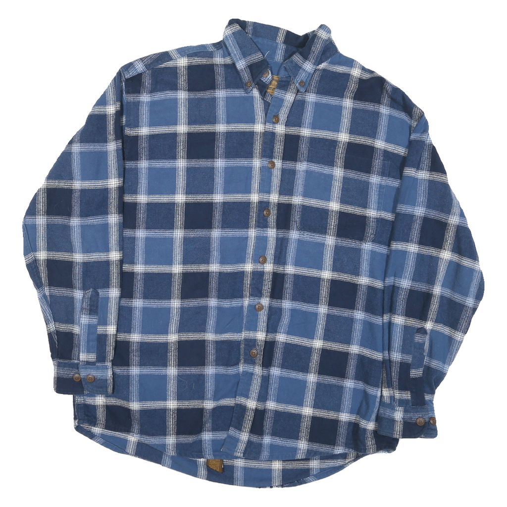 ST JOHNS BAY Mens Blue & White Check Shirt L Cotton Long Sleeve Button Collar
