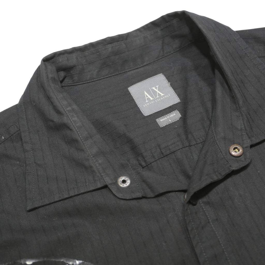 ARMANI EXCHANGE Mens Black Cotton Shirt L Wing Graphic Long Sleeve Button