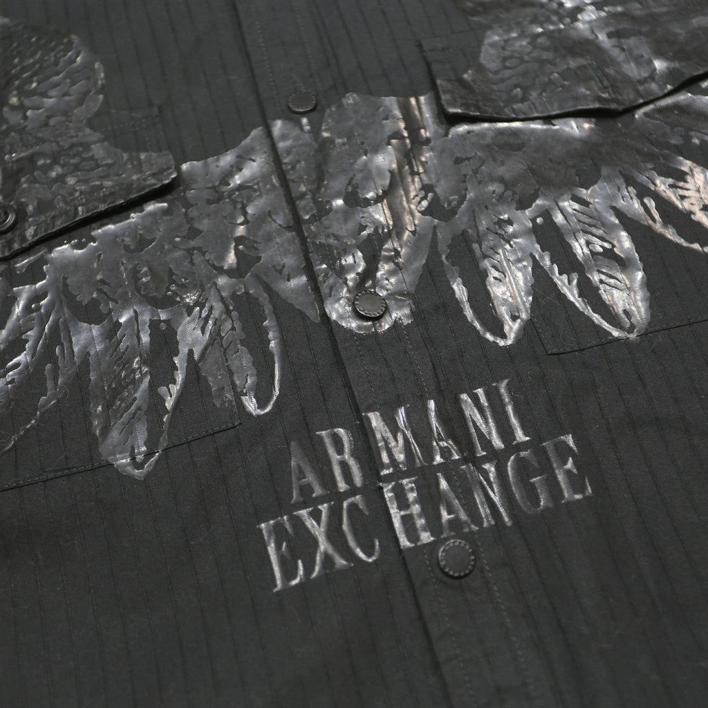 ARMANI EXCHANGE Mens Black Cotton Shirt L Wing Graphic Long Sleeve Button