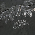 ARMANI EXCHANGE Mens Black Cotton Shirt L Wing Graphic Long Sleeve Button