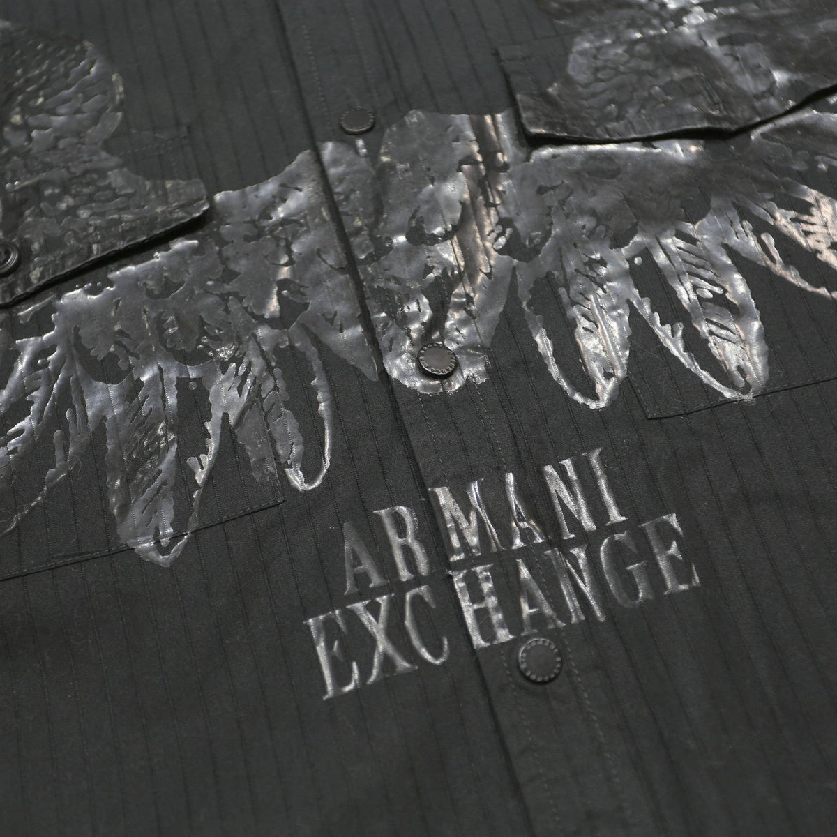 ARMANI EXCHANGE Mens Black Cotton Shirt L Wing Graphic Long Sleeve Button