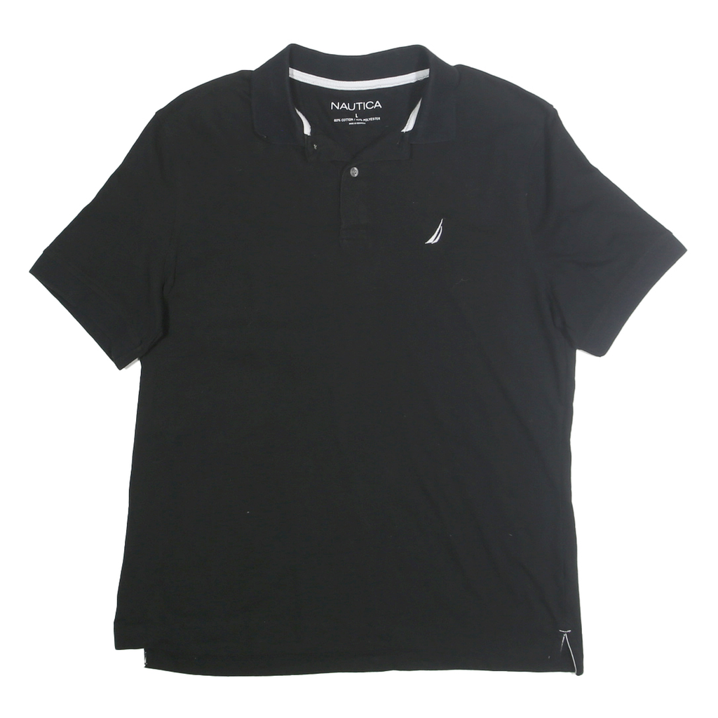 NAUTICA Mens Black Cotton Blend Short Sleeve Plain Polo Shirt L Classic Fit