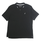 NAUTICA Mens Black Cotton Blend Short Sleeve Plain Polo Shirt L Classic Fit