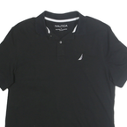 NAUTICA Mens Black Cotton Blend Short Sleeve Plain Polo Shirt L Classic Fit