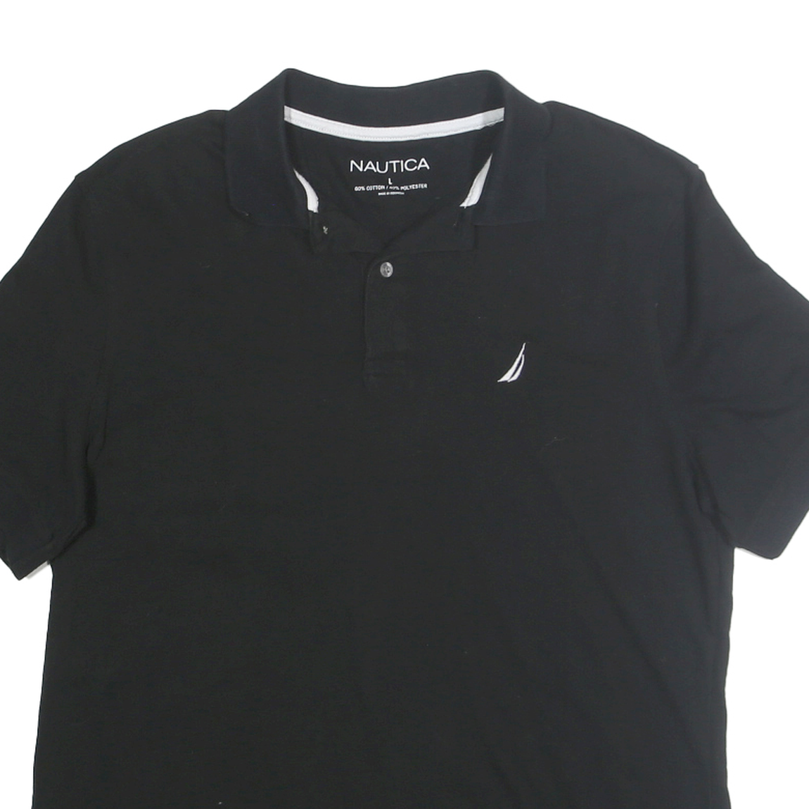 NAUTICA Mens Black Cotton Blend Short Sleeve Plain Polo Shirt L Classic Fit