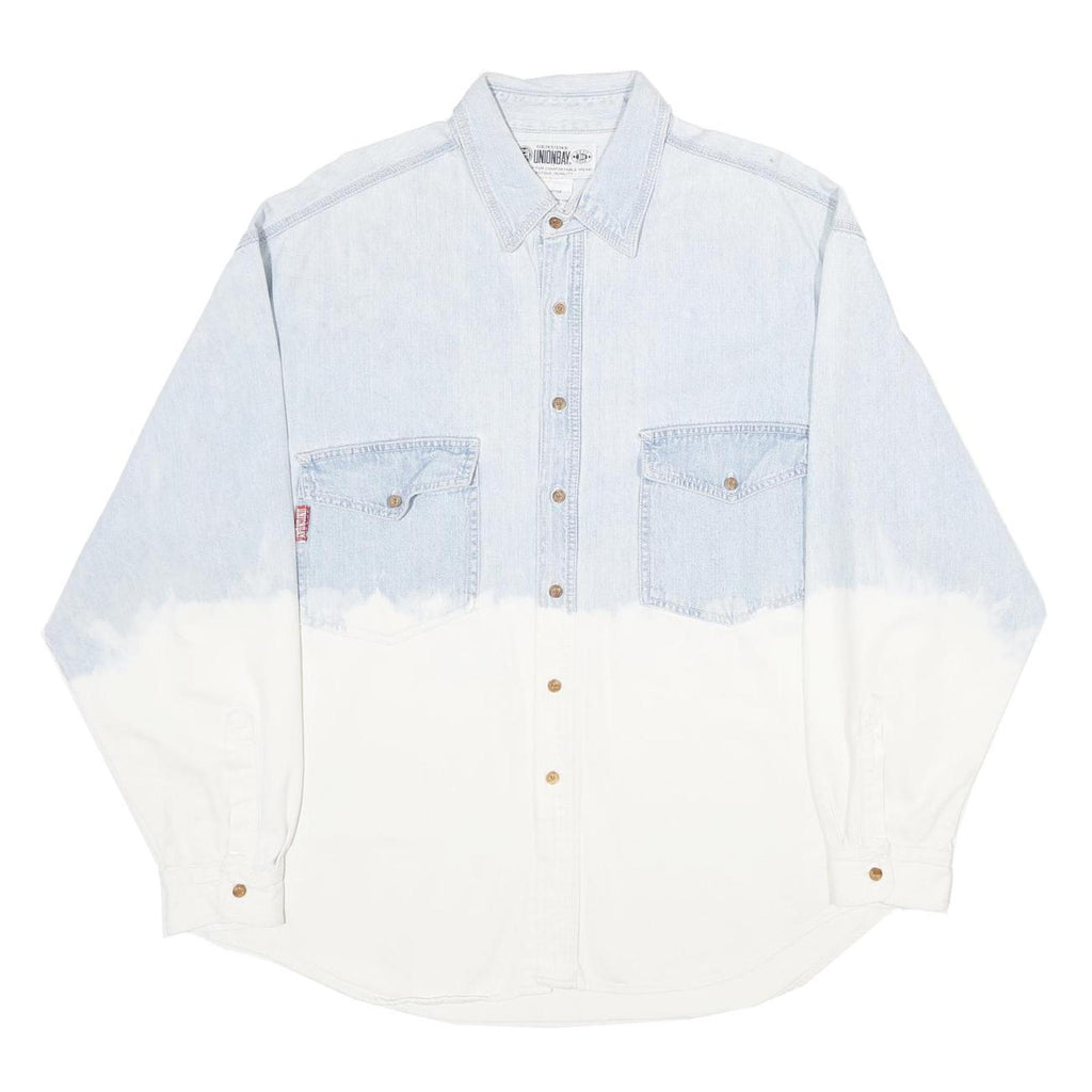 UNION BAY Mens Blue & White Cotton Denim Shirt L Casual Button Pocket