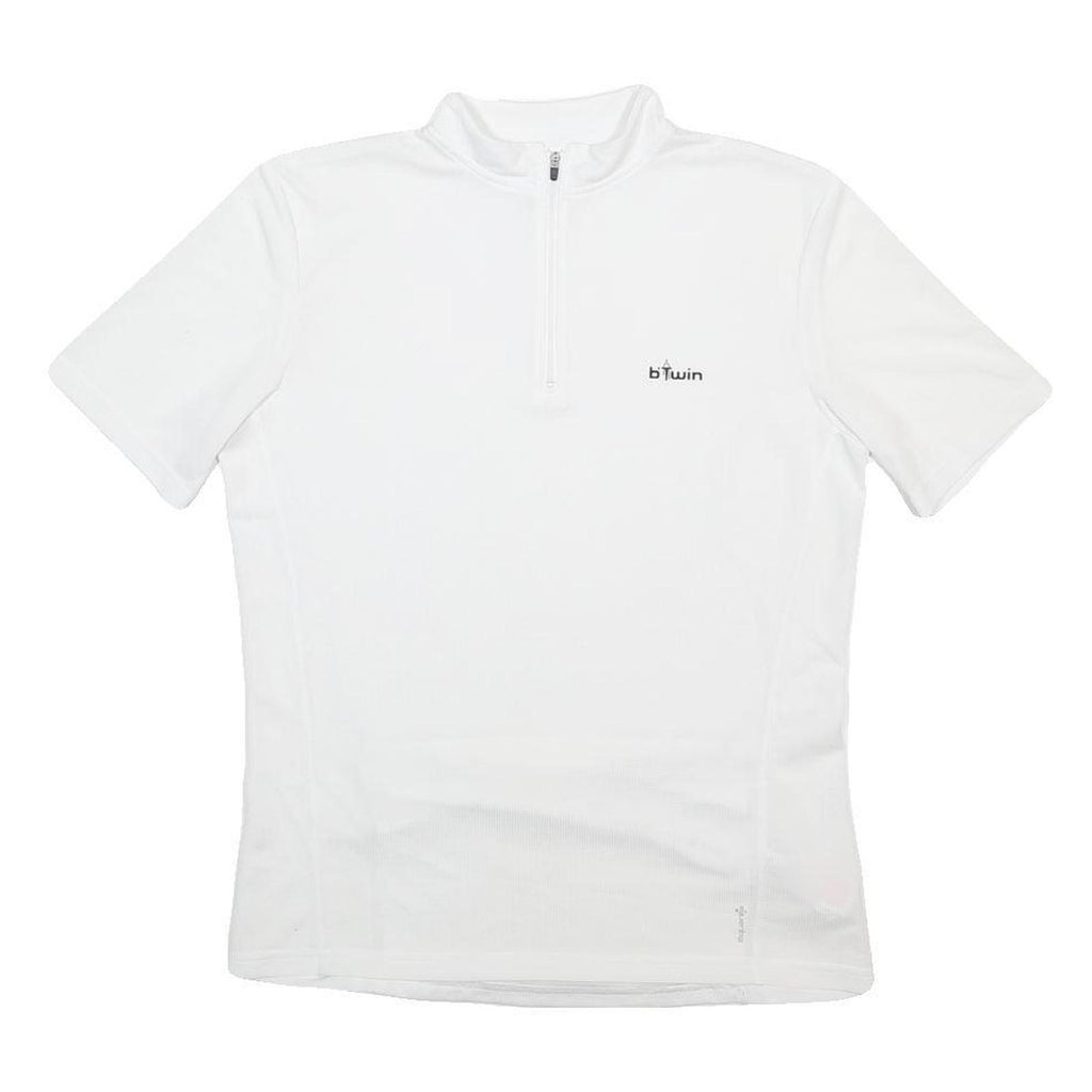 DECATHLON Mens White Sport Cycling T-Shirt S Short Sleeve 1/4 Zip Lightweight