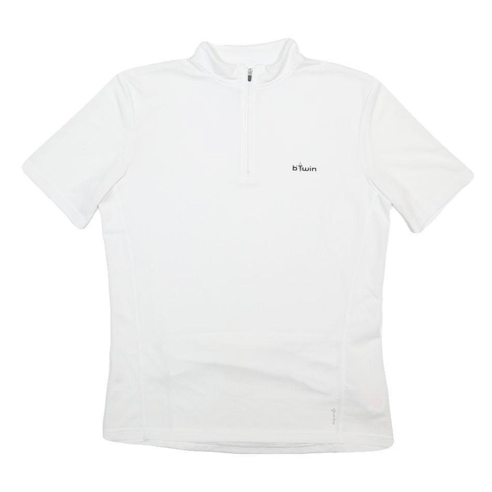DECATHLON Mens White Sport Cycling T-Shirt S Short Sleeve 1/4 Zip Lightweight