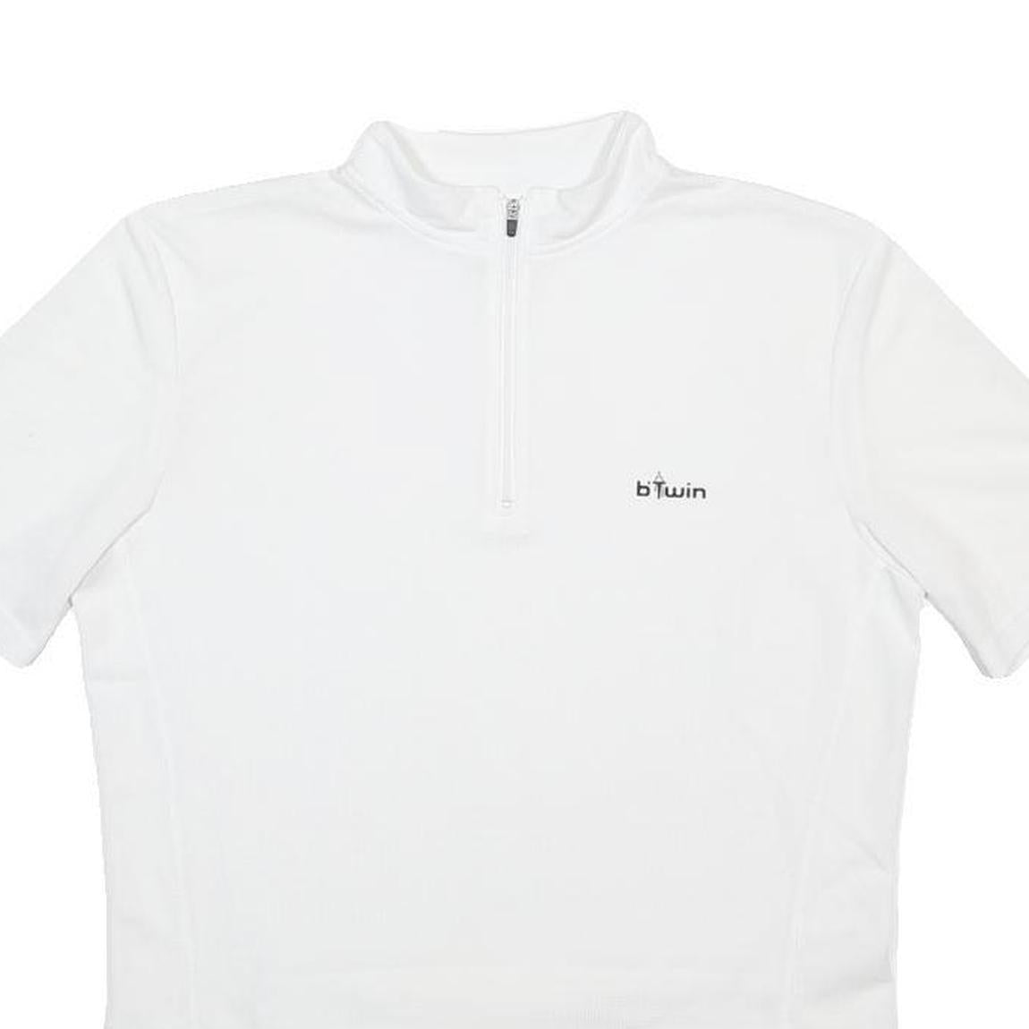 DECATHLON Mens White Sport Cycling T-Shirt S Short Sleeve 1/4 Zip Lightweight