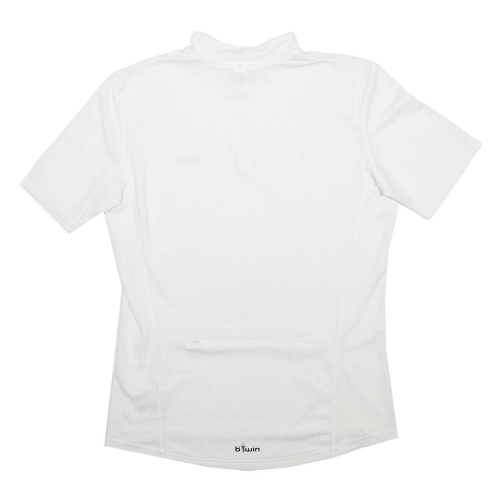 DECATHLON Mens White Sport Cycling T-Shirt S Short Sleeve 1/4 Zip Lightweight