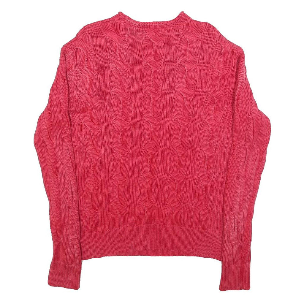POLO RALPH LAUREN Womens Pink Cable Knit Cotton Blend Jumper S Crew Neck