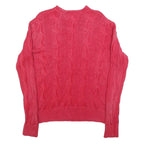 POLO RALPH LAUREN Womens Pink Cable Knit Cotton Blend Jumper S Crew Neck