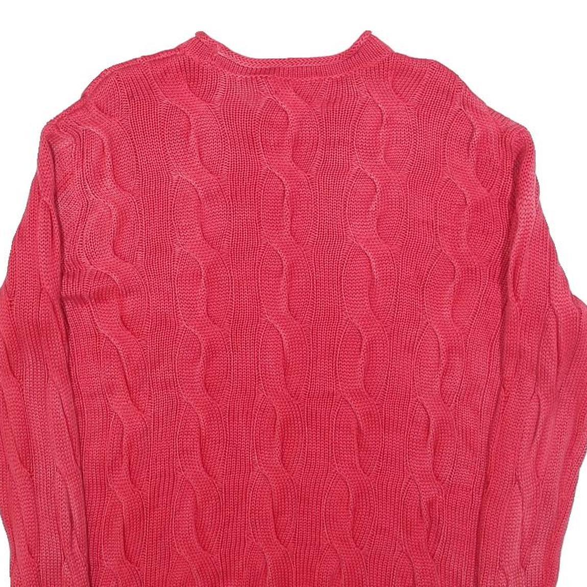 POLO RALPH LAUREN Womens Pink Cable Knit Cotton Blend Jumper S Crew Neck