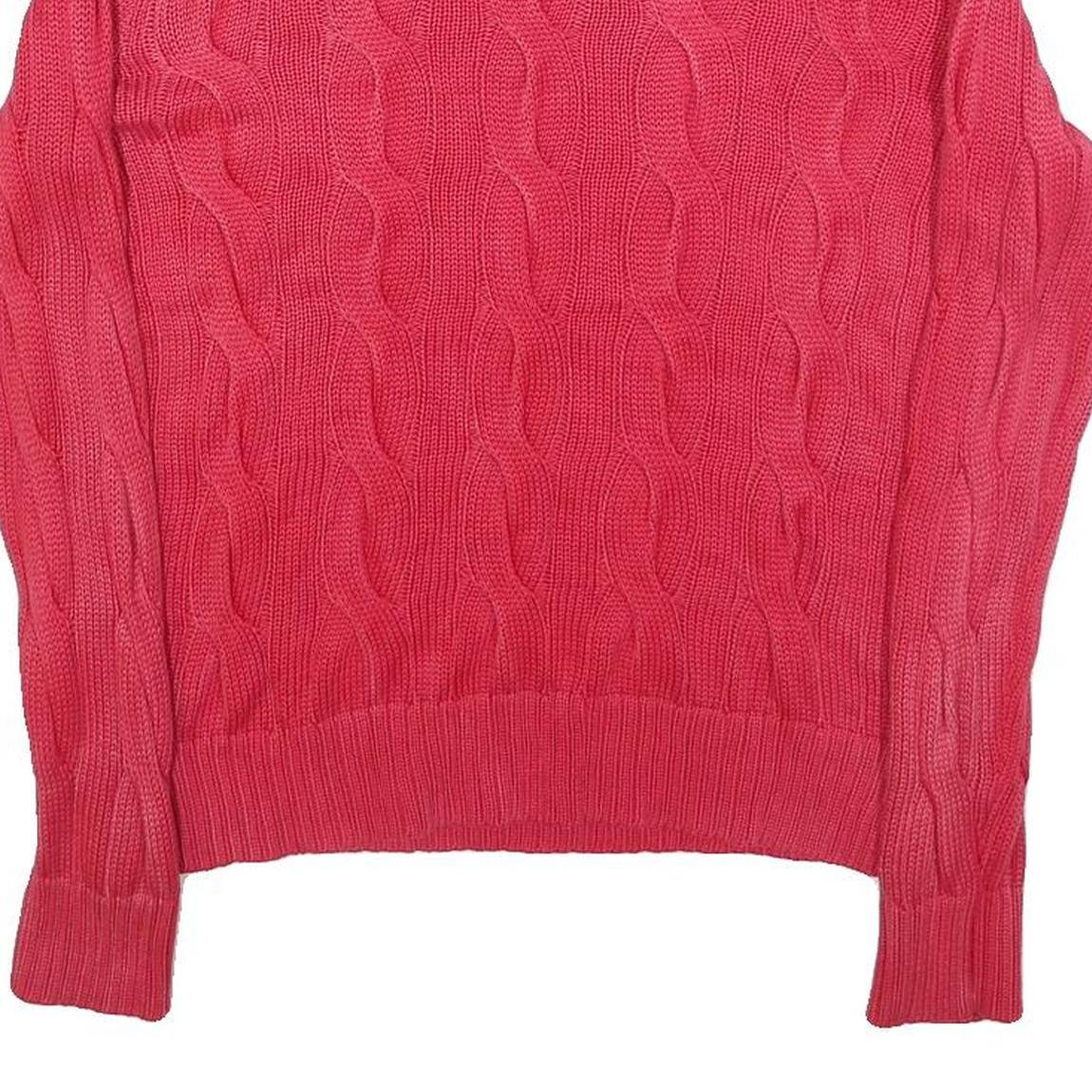 POLO RALPH LAUREN Womens Pink Cable Knit Cotton Blend Jumper S Crew Neck