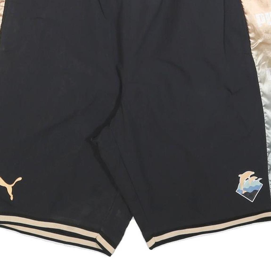 PUMA Mens Black & Gold Casual Drawstring Shorts L W34 Sports Logo