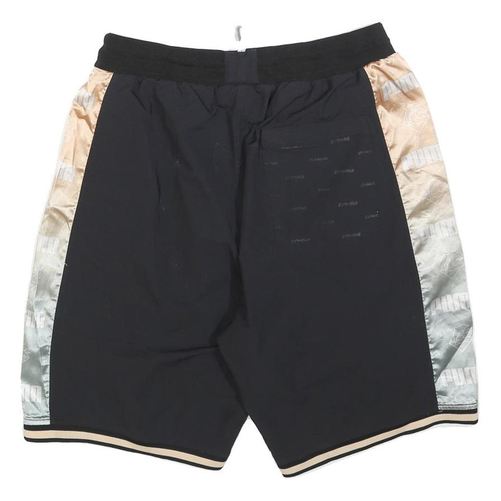 PUMA Mens Black & Gold Casual Drawstring Shorts L W34 Sports Logo