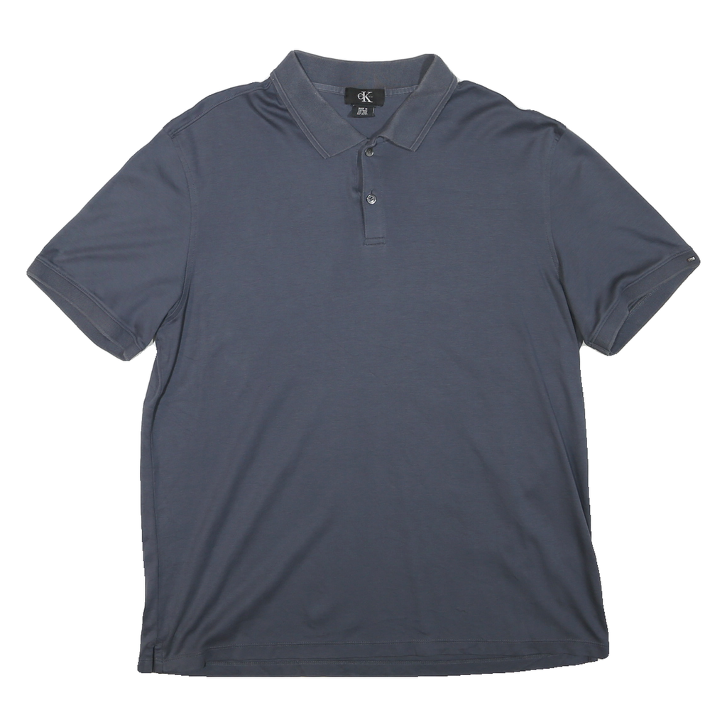 CALVIN KLEIN Mens Blue Short Sleeve Plain Polo Shirt L Cotton Blend Casual