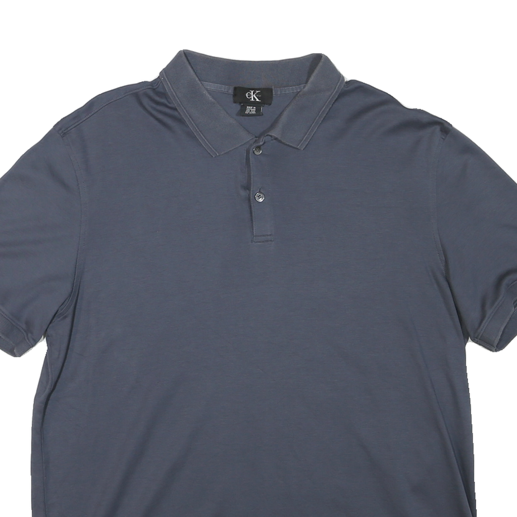 CALVIN KLEIN Mens Blue Short Sleeve Plain Polo Shirt L Cotton Blend Casual
