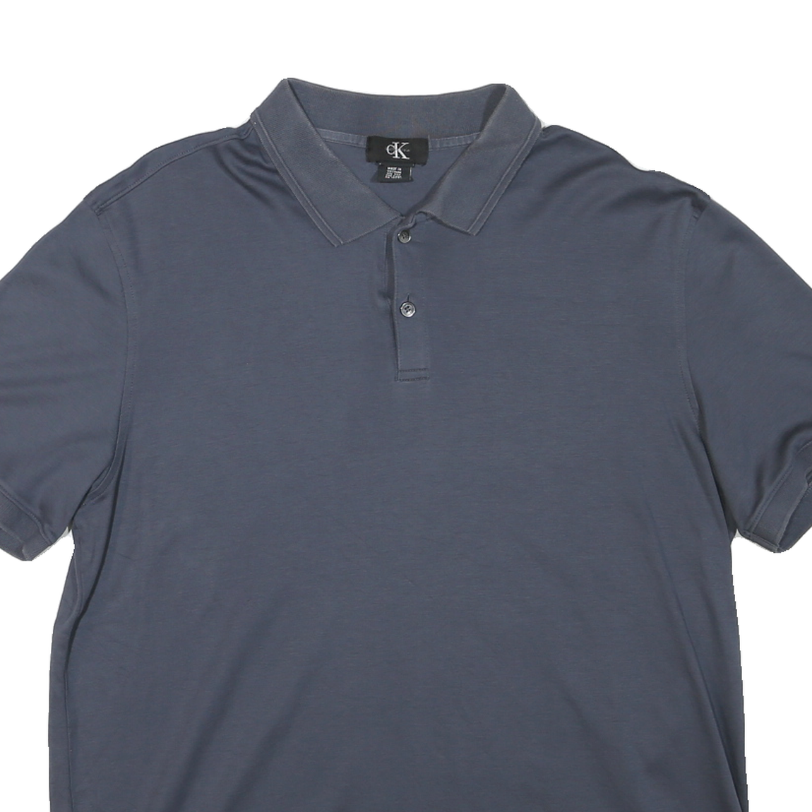 CALVIN KLEIN Mens Blue Short Sleeve Plain Polo Shirt L Cotton Blend Casual