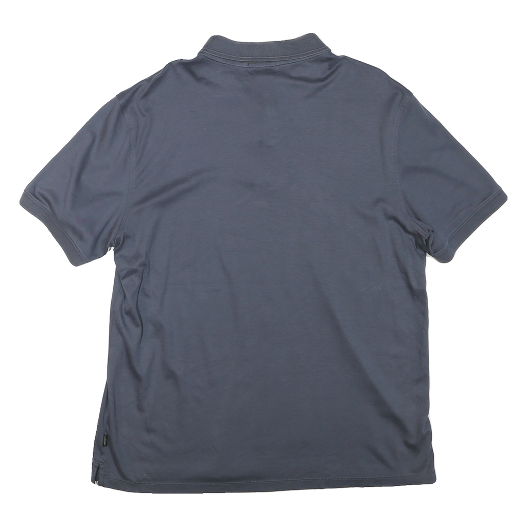 CALVIN KLEIN Mens Blue Short Sleeve Plain Polo Shirt L Cotton Blend Casual