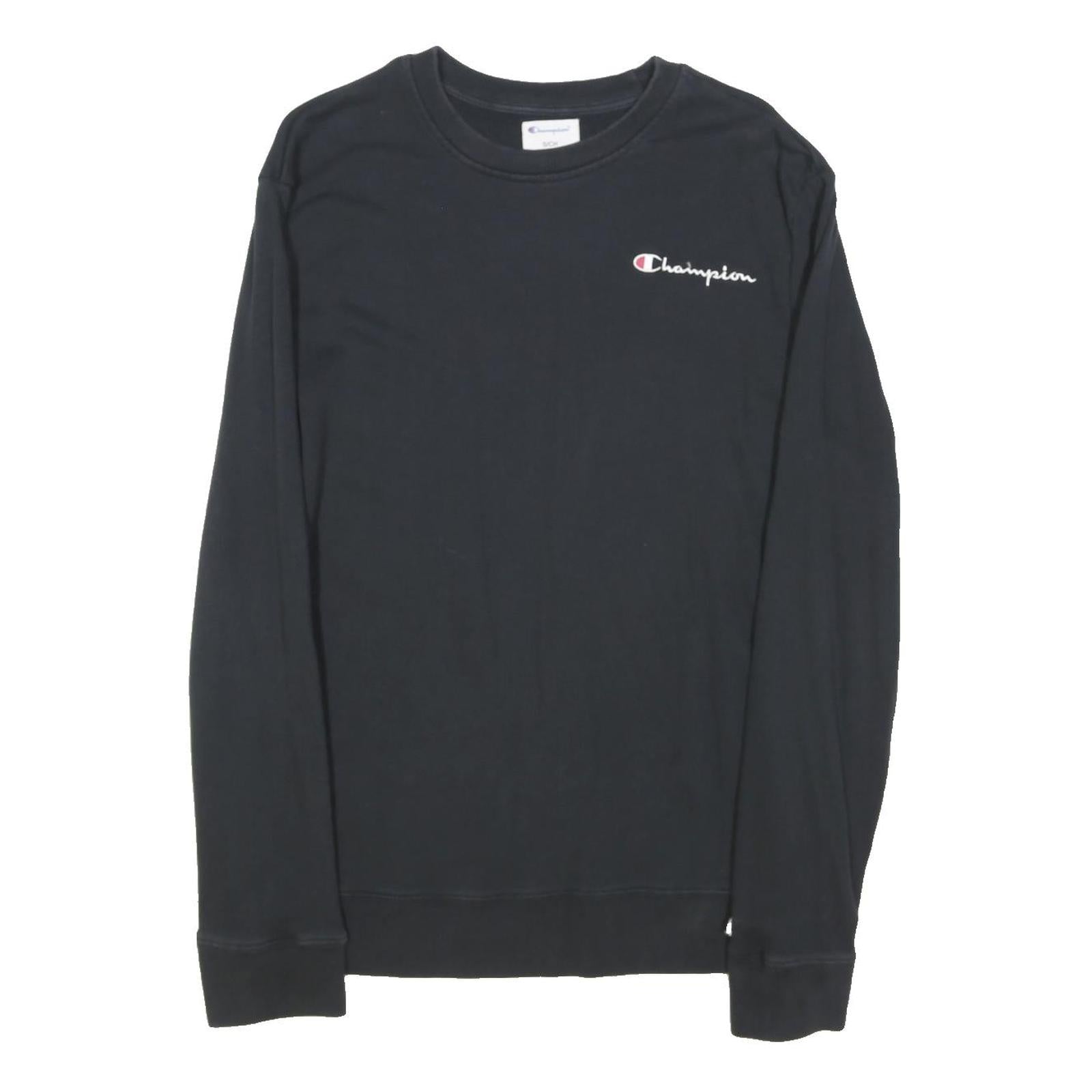 CHAMPION Mens Black Crew Neck S Cotton Blend Logo Sweatshirt Casual