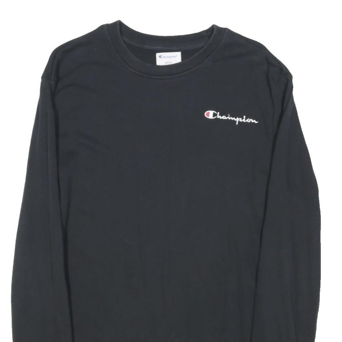 CHAMPION Mens Black Crew Neck S Cotton Blend Logo Sweatshirt Casual