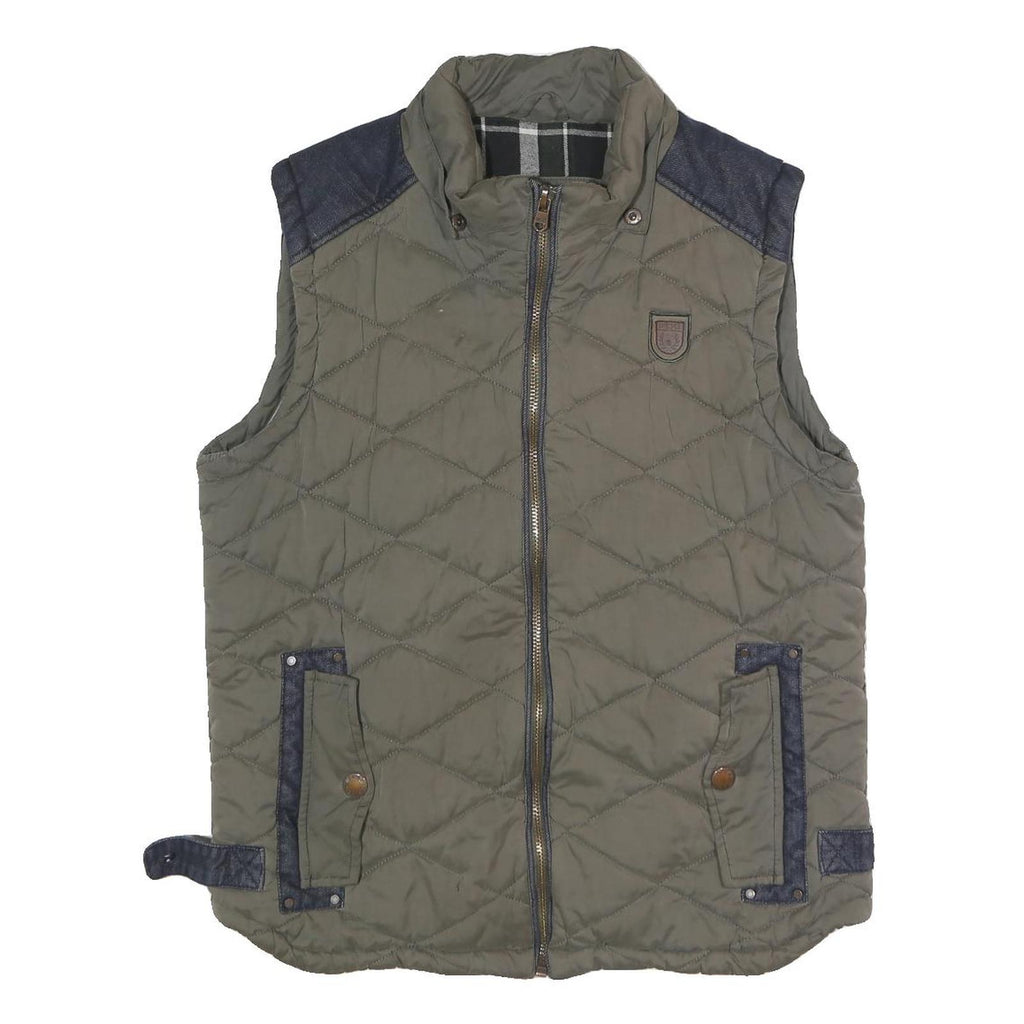 DIESEL Mens Green Quilted Jacket L Polyester Blend Zip Pockets Casual Outerwear