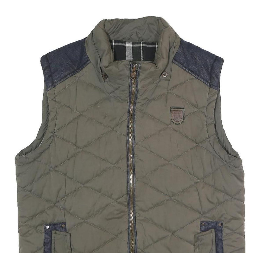 DIESEL Mens Green Quilted Jacket L Polyester Blend Zip Pockets Casual Outerwear