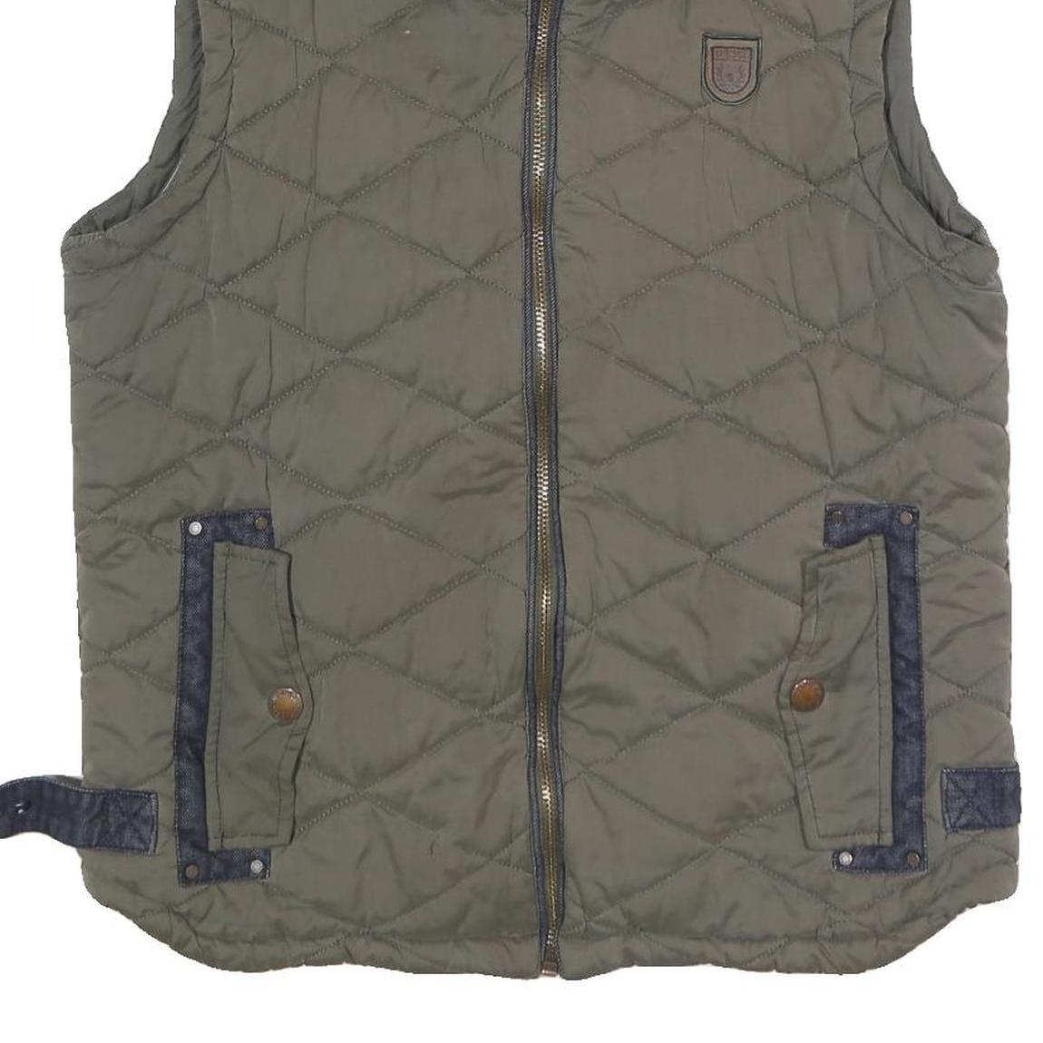 DIESEL Mens Green Quilted Jacket L Polyester Blend Zip Pockets Casual Outerwear