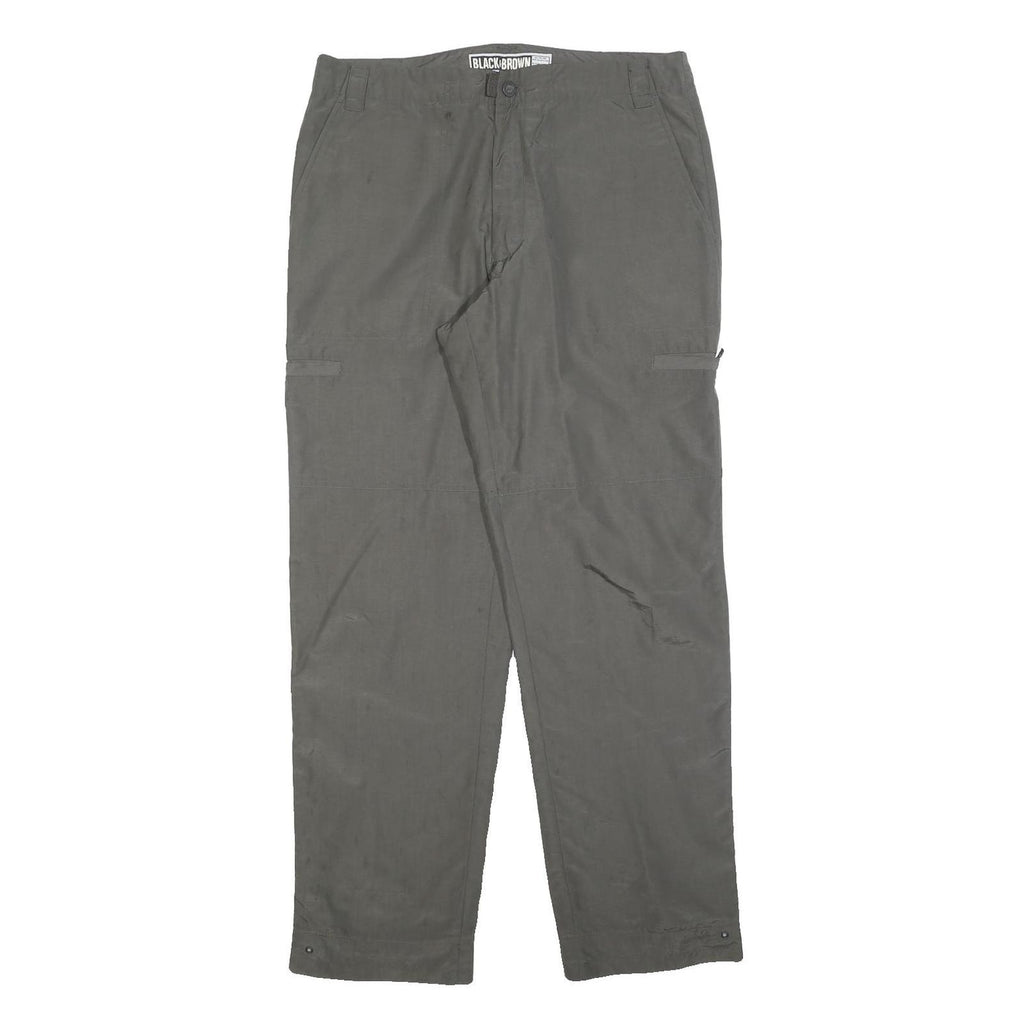 BLACK & BROWN Mens Polyester Blend Grey Regular Fit Straight Leg Trousers W34