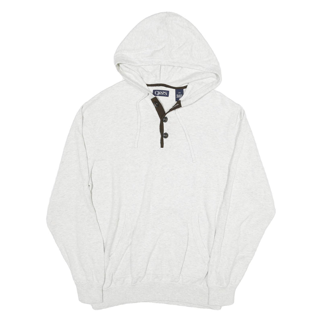 CHAPS Mens White Hoodie Pullover L Button Neck Hooded Cotton Blend Jumper