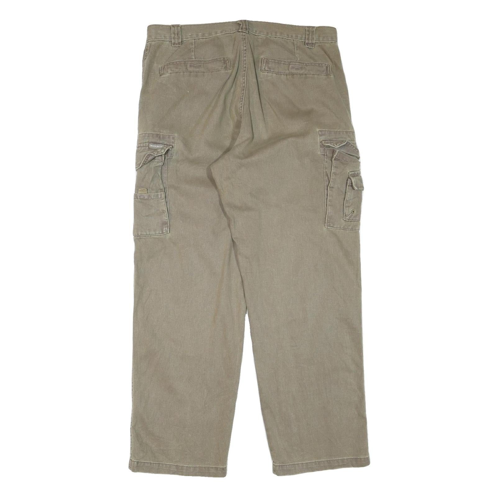 WOOLRICH Mens Beige Cargo Cotton Blend Regular Leg W36 L32 Zip Jeans Utility