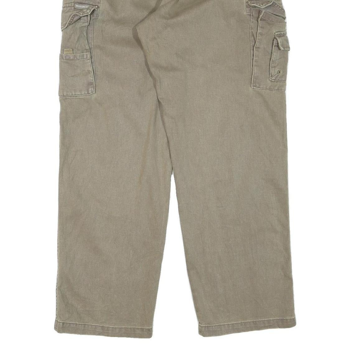 WOOLRICH Mens Beige Cargo Cotton Blend Regular Leg W36 L32 Zip Jeans Utility