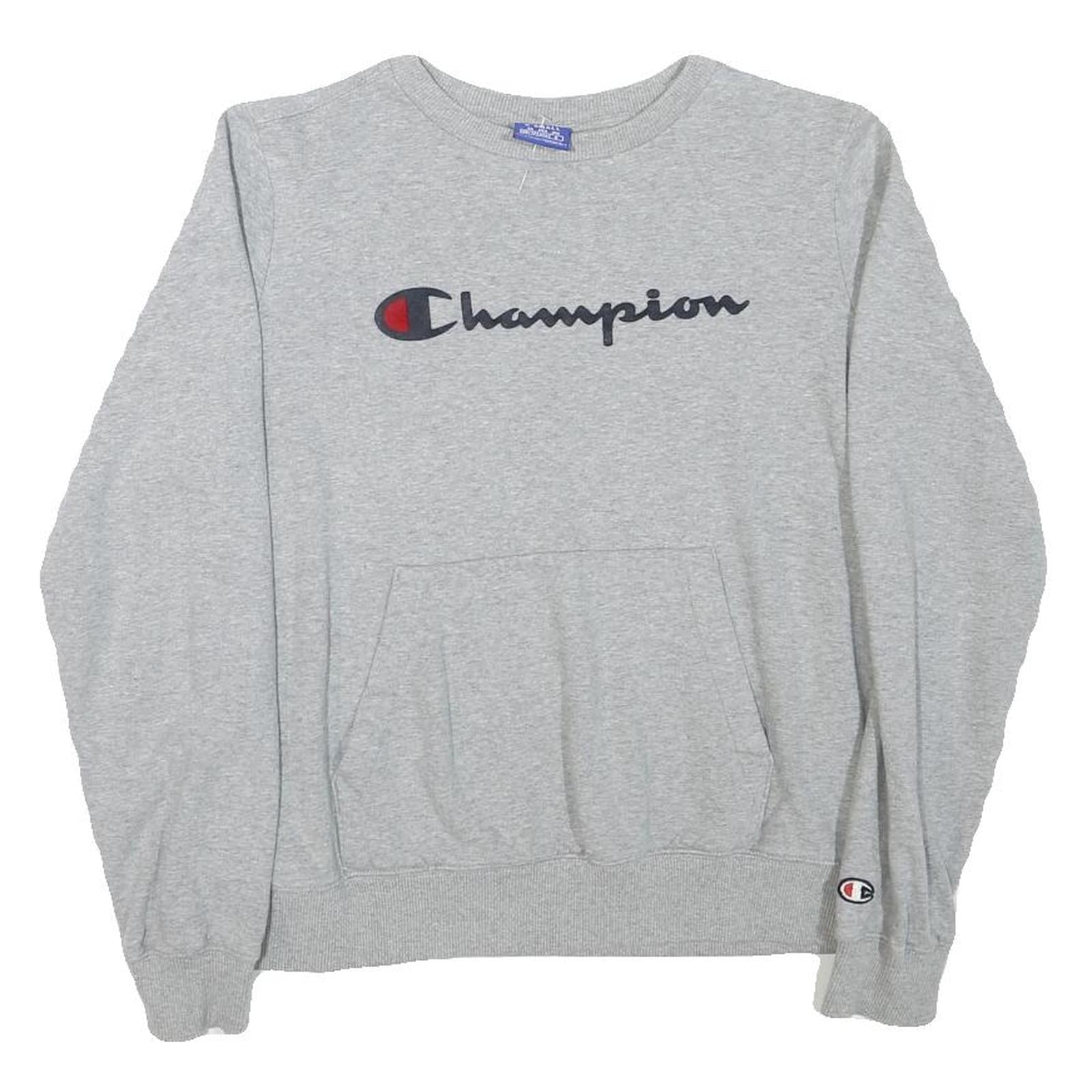 CHAMPION Mens Grey Crew Neck XS Logo Print Cotton Blend Sweatshirt Pullover