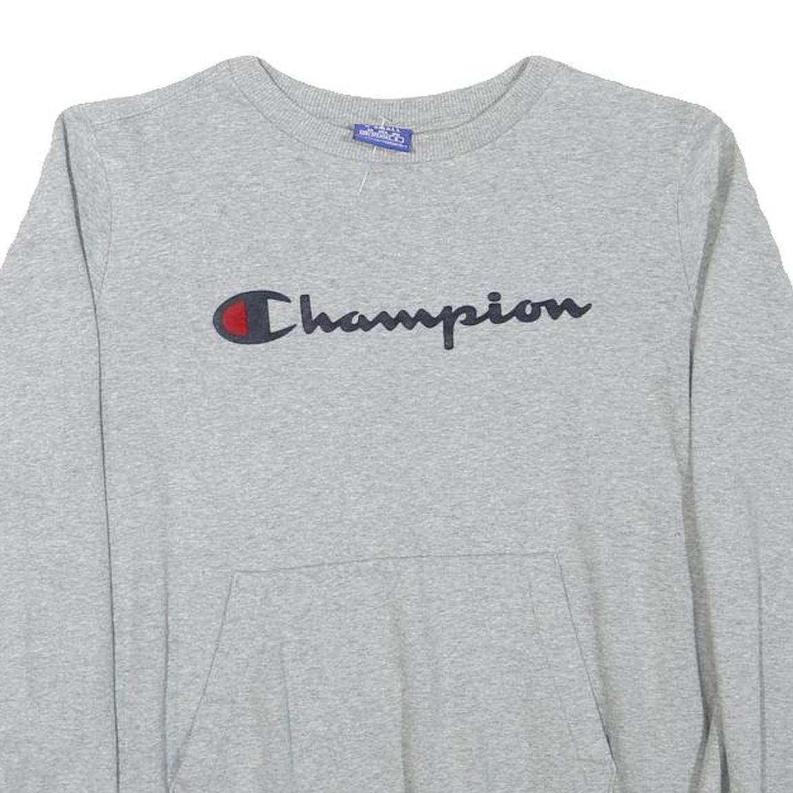 CHAMPION Mens Grey Crew Neck XS Logo Print Cotton Blend Sweatshirt Pullover