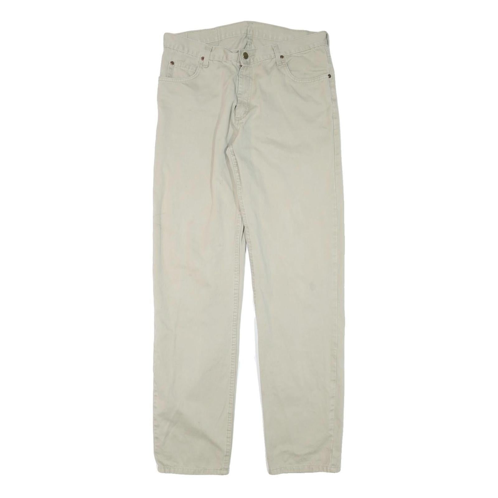 LEE Mens Cotton Blend Beige Regular Fit Straight Leg Trousers W32 L33 Casual Zip