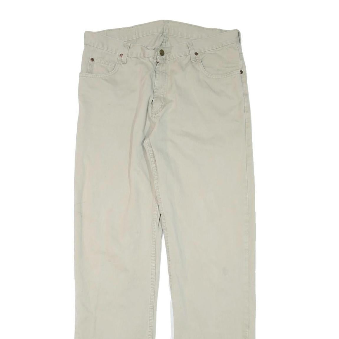 LEE Mens Cotton Blend Beige Regular Fit Straight Leg Trousers W32 L33 Casual Zip