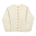Womens Cream Cable Knit Wool Patterned Jumper Round Neck Button Up XS Wool