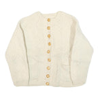 Womens Cream Cable Knit Wool Patterned Jumper Round Neck Button Up XS Wool