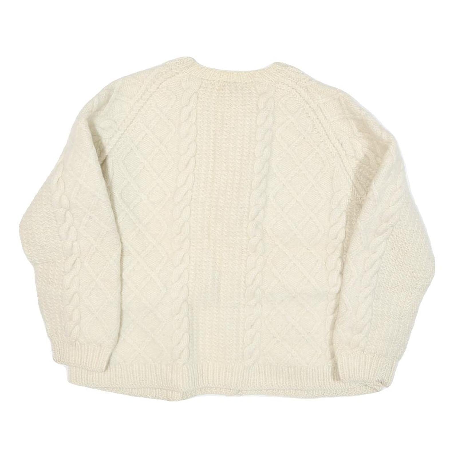 Womens Cream Cable Knit Wool Patterned Jumper Round Neck Button Up XS Wool