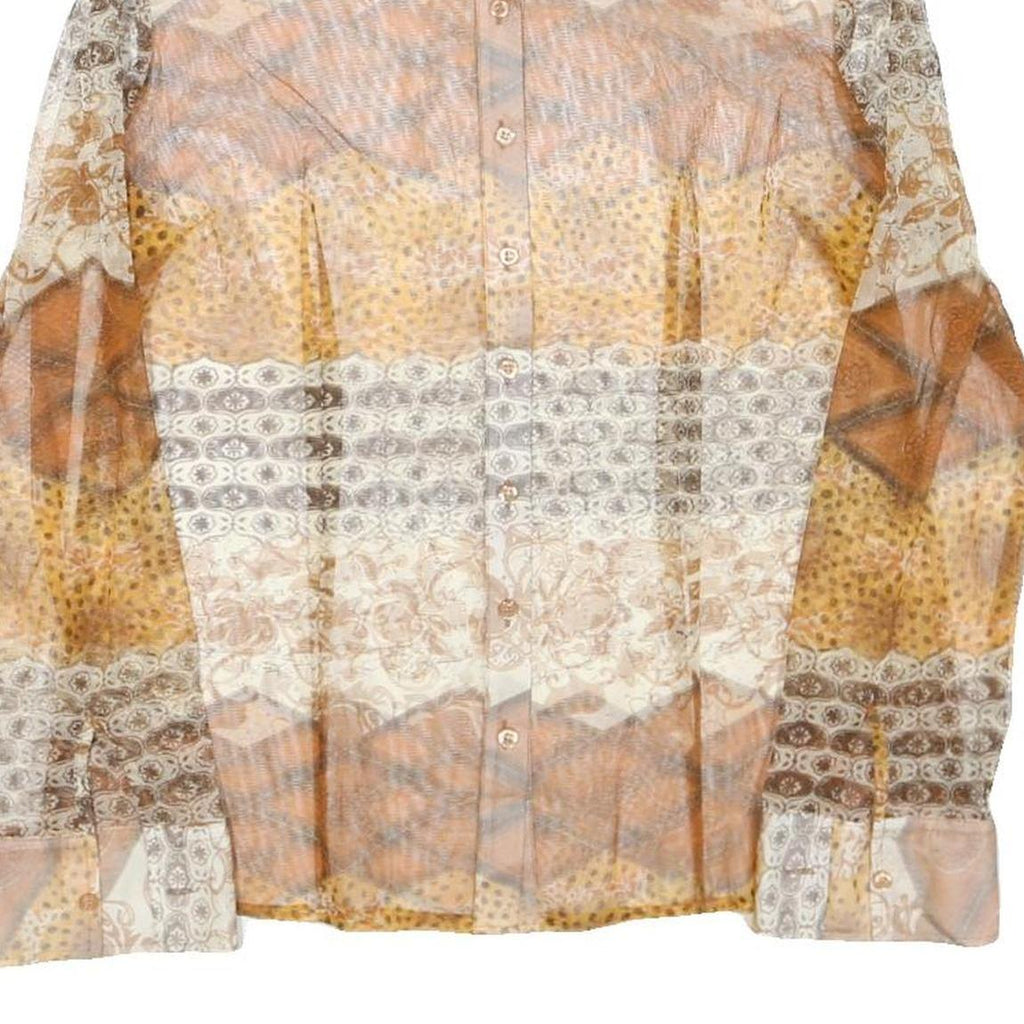 Womens Beige Printed Shirt Long Sleeve Collared XL Stylish Polyester Blend Top