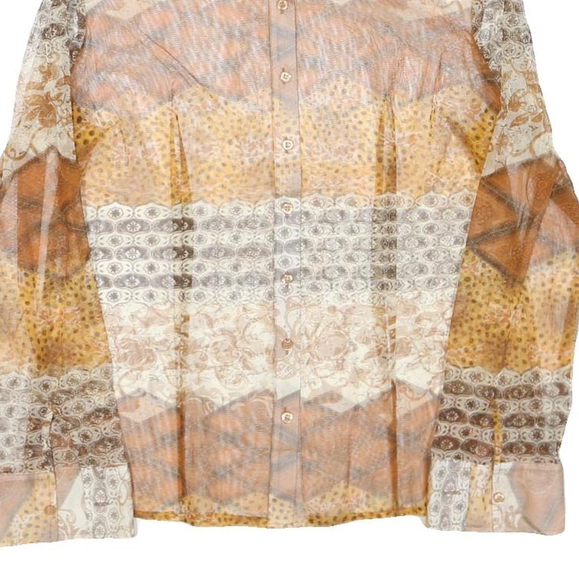 Womens Beige Printed Shirt Long Sleeve Collared XL Stylish Polyester Blend Top