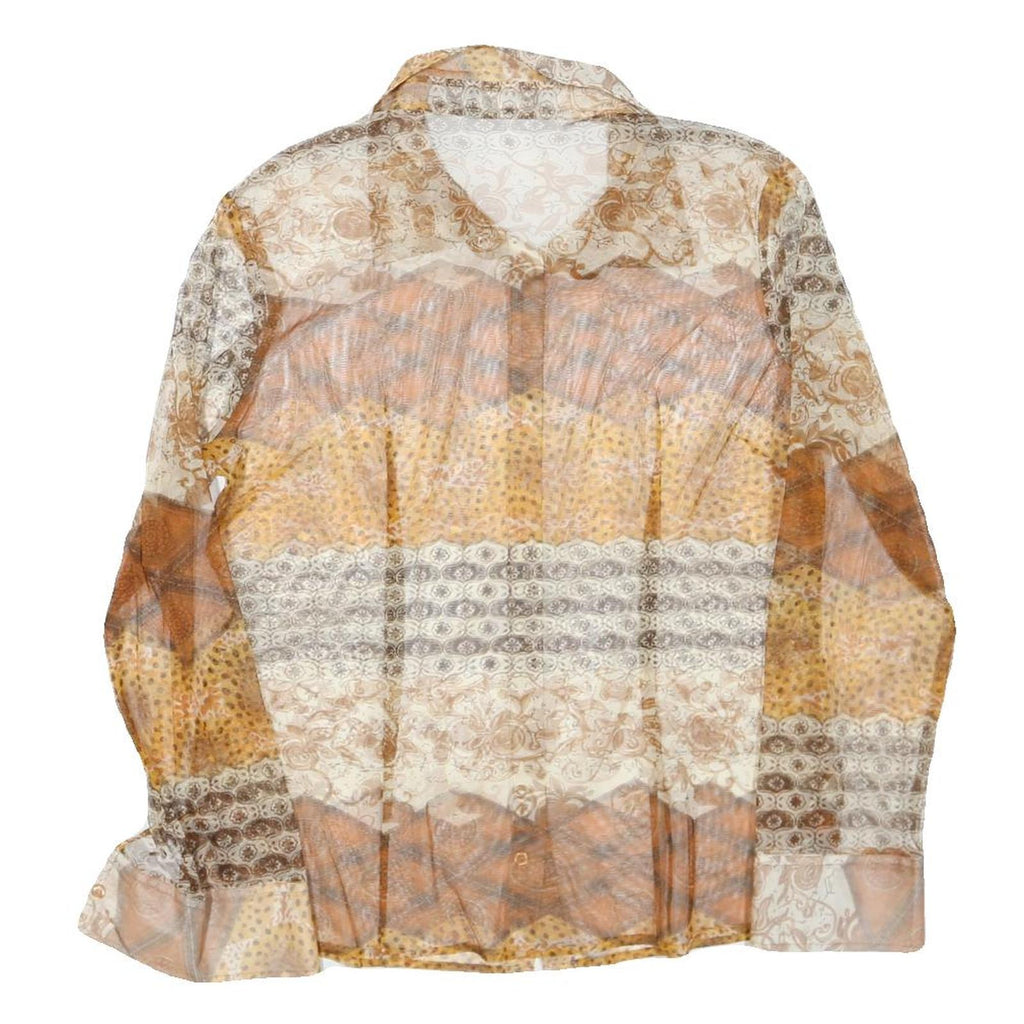 Womens Beige Printed Shirt Long Sleeve Collared XL Stylish Polyester Blend Top