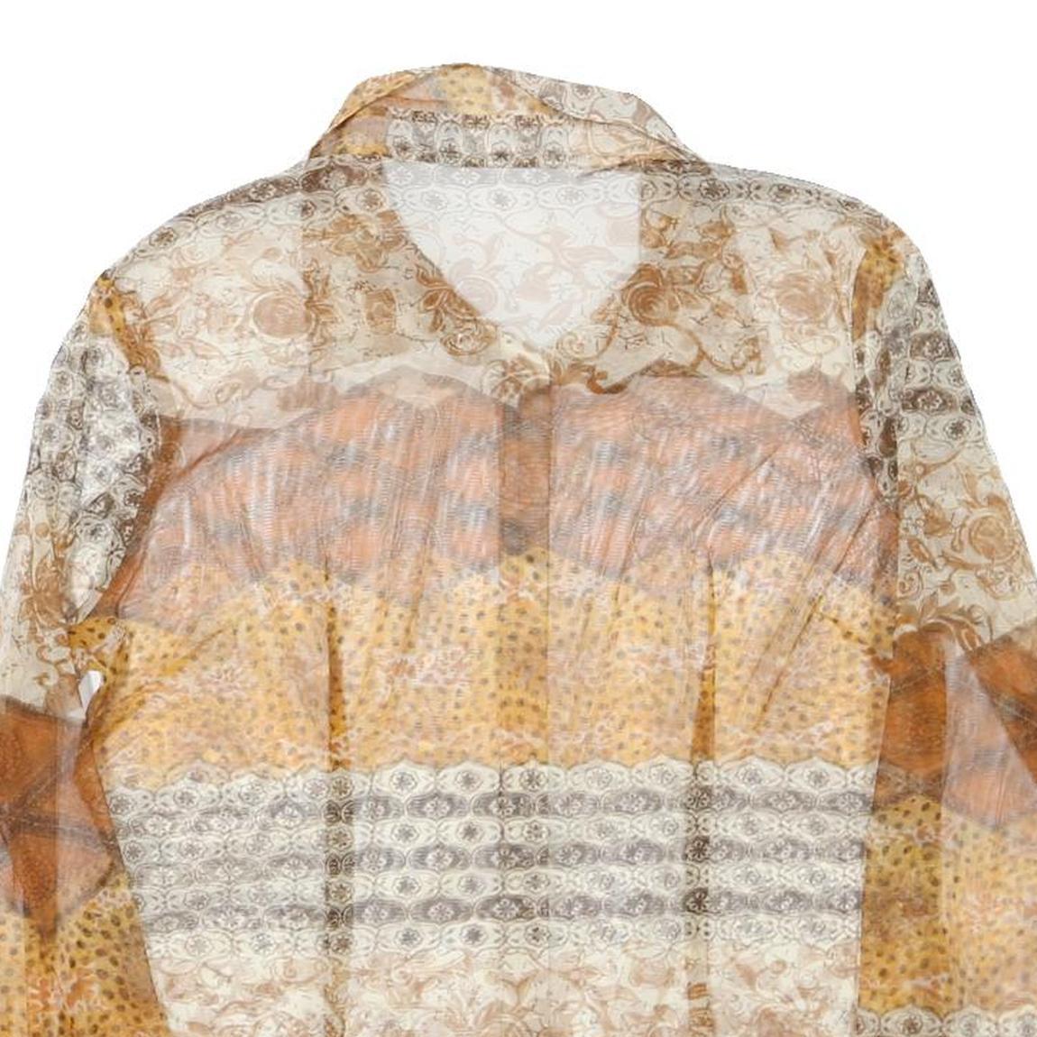 Womens Beige Printed Shirt Long Sleeve Collared XL Stylish Polyester Blend Top