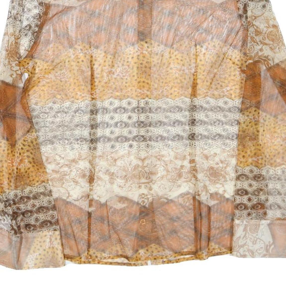 Womens Beige Printed Shirt Long Sleeve Collared XL Stylish Polyester Blend Top