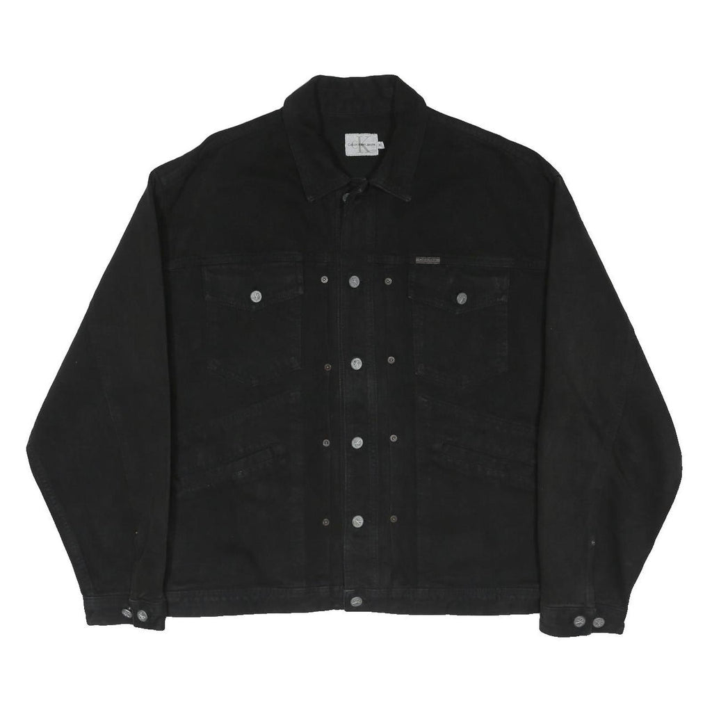 CALVIN KLEIN JEANS Mens Black Denim Jacket XL Cotton Blend Button Denim