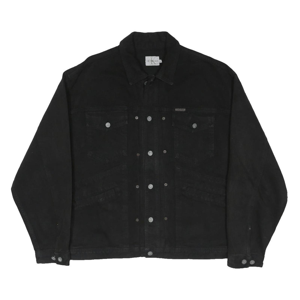 CALVIN KLEIN JEANS Mens Black Denim Jacket XL Cotton Blend Button Denim